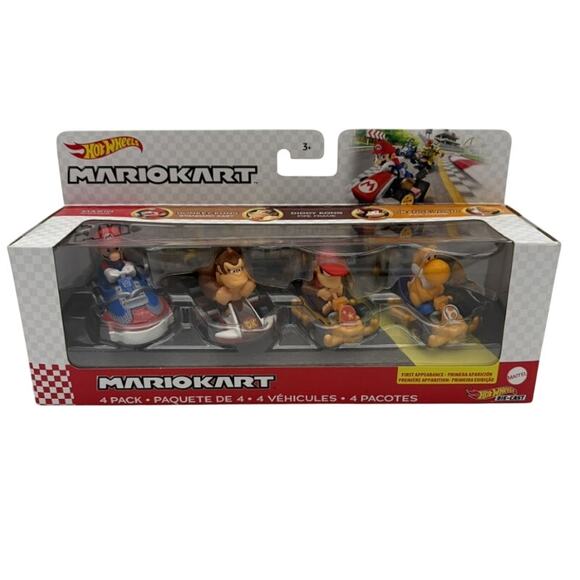 Hot Wheels Mario Kart 4-Pack: Mario, Diddy Kong, Donkey Kong, Orange Yoshi - NEW - Picture 1 of 9